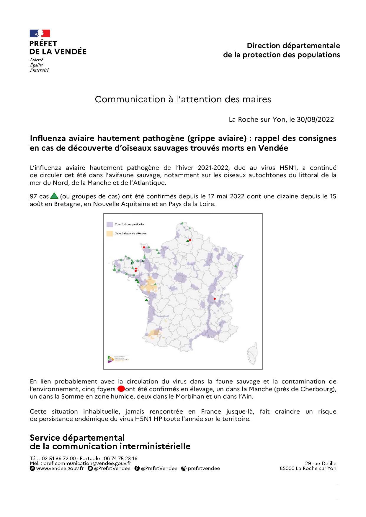 Communiqu Mairies Grippe aviaire consignes 30 08 2022 001